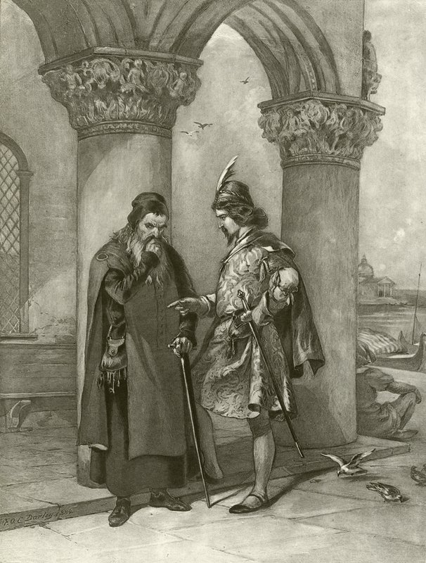 Köpmannen i Venedig. Akt I, Scen III (gravyr) av Felix Octavius Carr Darley