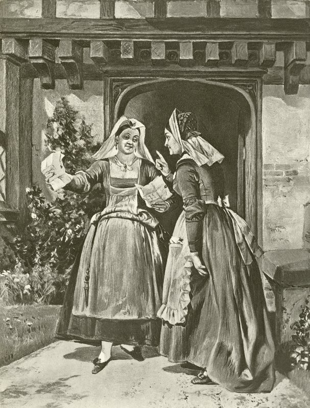 De glada fruarna i Windsor. Akt II, Scen I (gravyr) av Felix Octavius Carr Darley