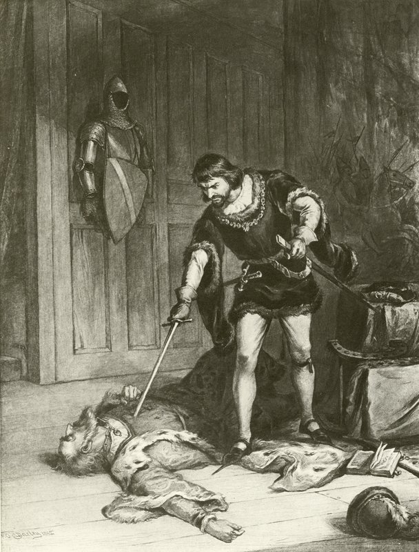 Tredje delen av Henrik VI. Akt V-Scen VI (gravyr) av Felix Octavius Carr Darley