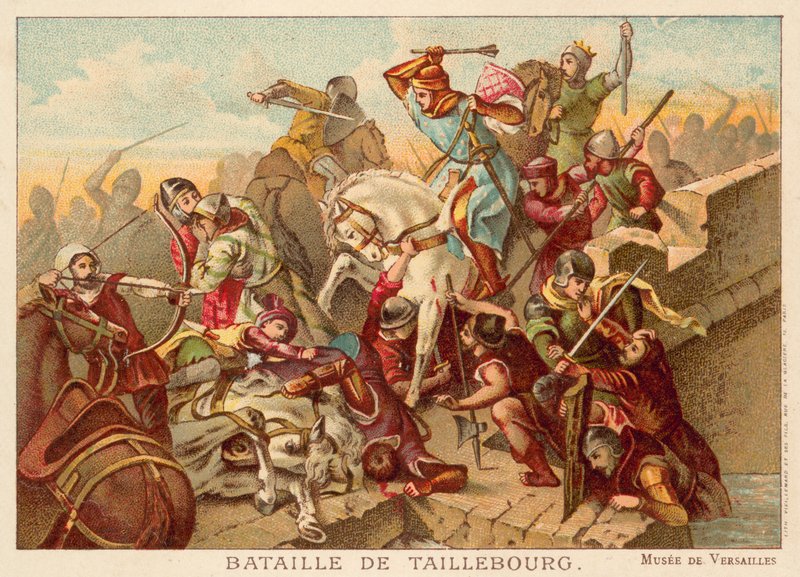 Slaget vid Taillebourg, Frankrike, 1242 (chromolitho) av Ferdinand Victor Eugene Delacroix
