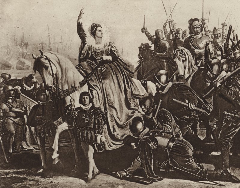 Drottning Elizabeth i Tilbury (fotogravyr) av Ferdinand II Piloty