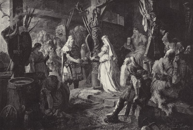 Frithjof bei Konig Ring (Frithjof i King Rings hall) (gravyr) av Ferdinand Leeke