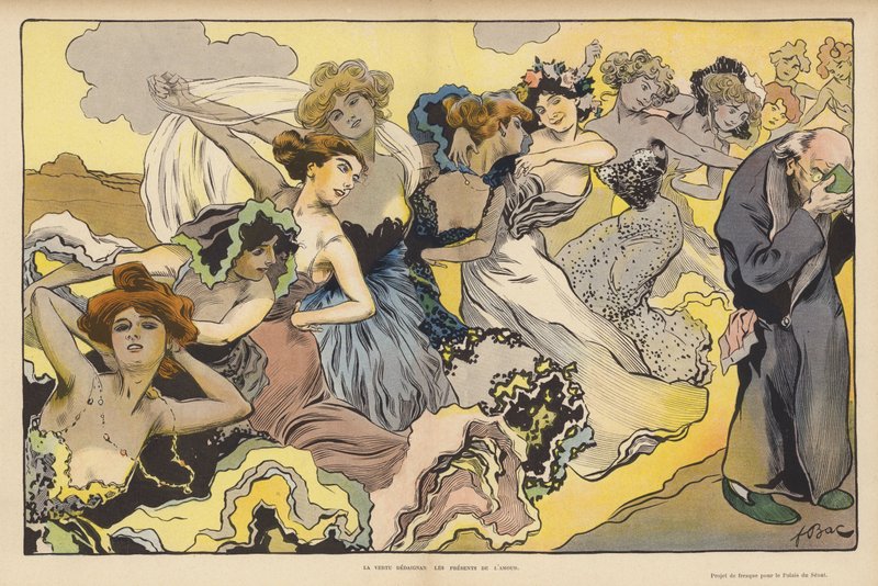 Dygd som föraktar kärlekens gåvor (färg litho) av Ferdinand Sigismund Bac