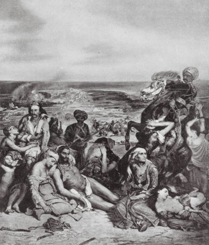 Massakrerna på Chios (litografi) av Ferdinand Victor Eugene (after) Delacroix