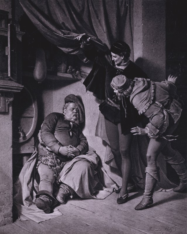 Scen från Shakespeares kung Henrik IV, del 1 (akt II, scen 4) (litho) av Ferdinand the Elder Piloty