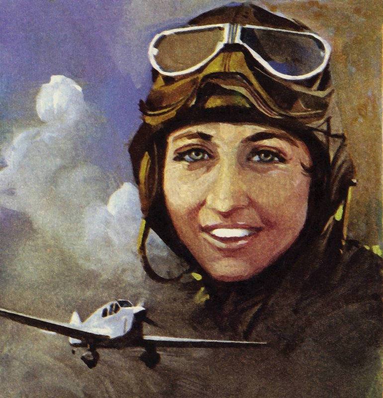 Amy Johnson som flög från Croydon till Capetown (färglitografi) av Ferdinando Tacconi