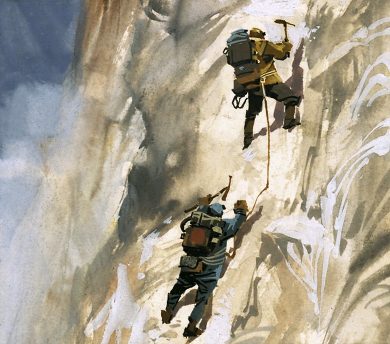 Hillary och Tensing på Mount Everests sluttningar av Ferdinando Tacconi