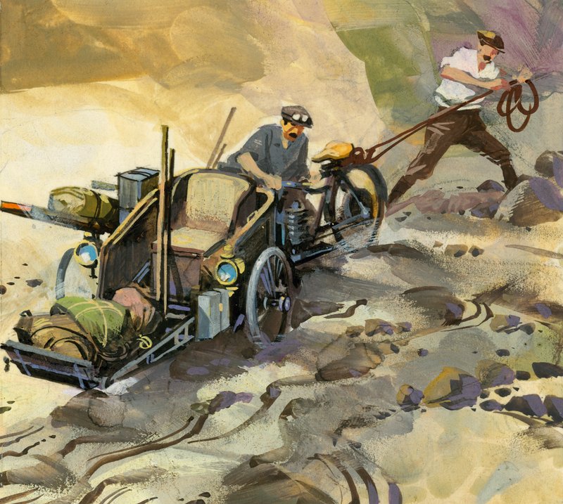 Ten thousand mile motor race (gouache på papper) av Ferdinando Tacconi