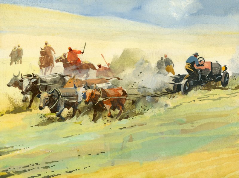 Ten thousand mile motor race (gouache på papper) av Ferdinando Tacconi