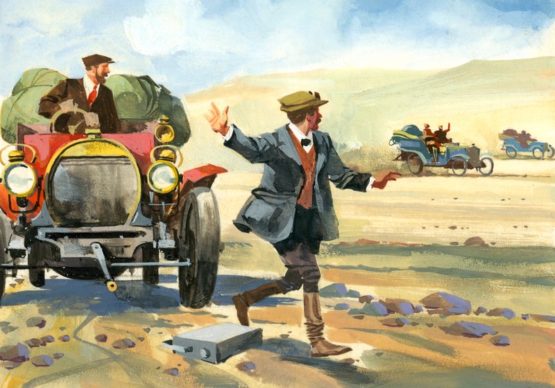 Ten thousand mile motor race (gouache på papper) av Ferdinando Tacconi