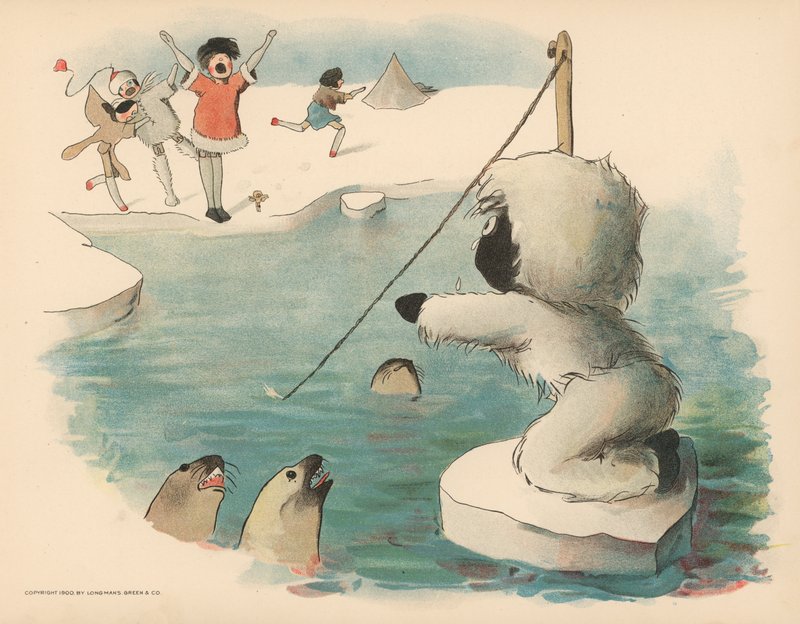 Illustration för Golliwoggs Polar Adventures av Florence K. Upton