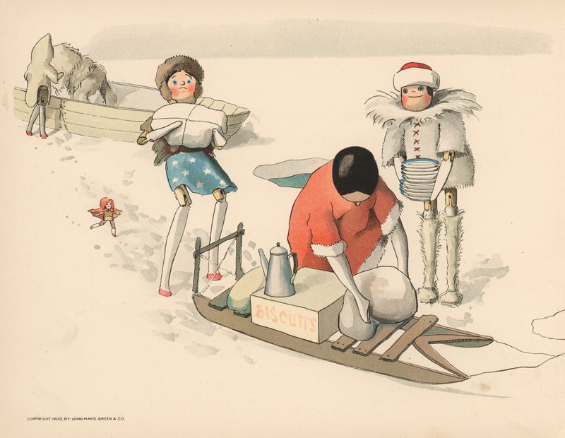 Illustration för Golliwoggs Polar Adventures av Florence K. Upton