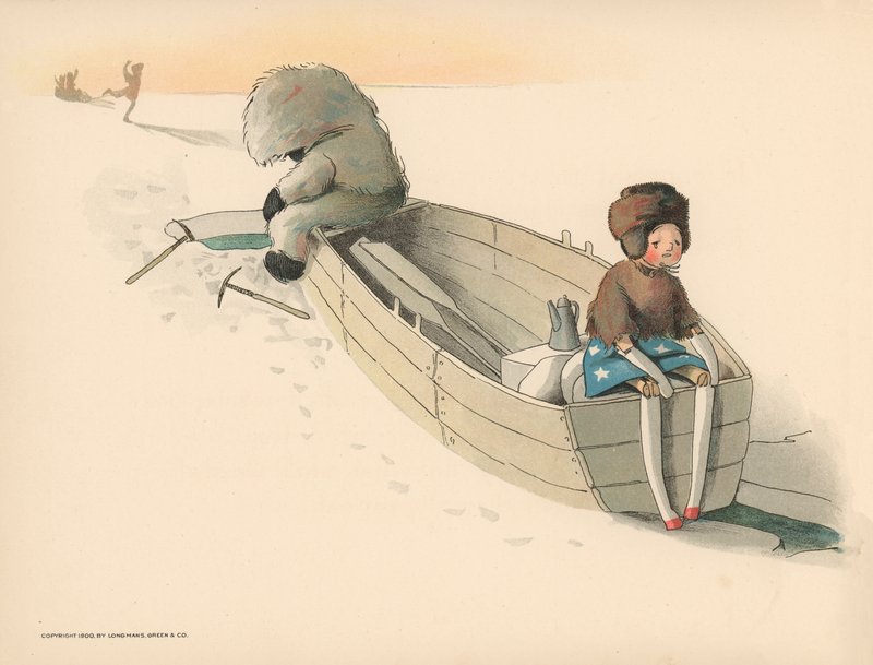 Illustration för Golliwoggs Polar Adventures av Florence K. Upton