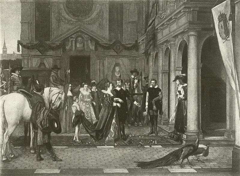 Marie de Medici i Rubens hus (gravyr) av Florent Willems