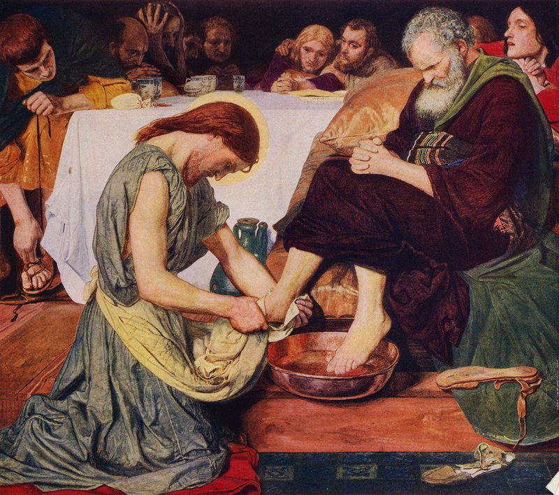 Jesus Kristus tvättar Peters fötter (färg litho) av Ford Madox (after) Brown