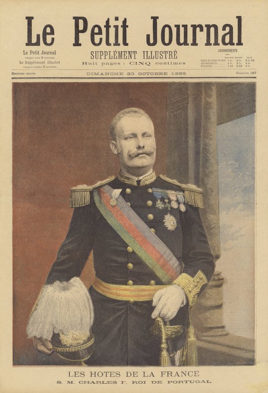 Kungliga besökare till Frankrike: Carlos I, kung av Portugal (färg litho) av Fortune Louis Meaulle