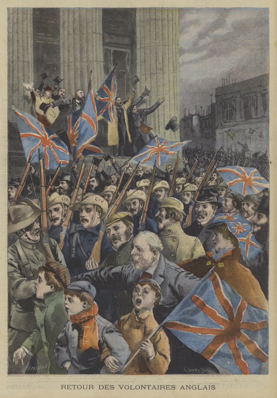 Soldater från City of Londons kejserliga volontärer marscherar genom London när de återvänder från boerkriget av Fortune Louis Meaulle