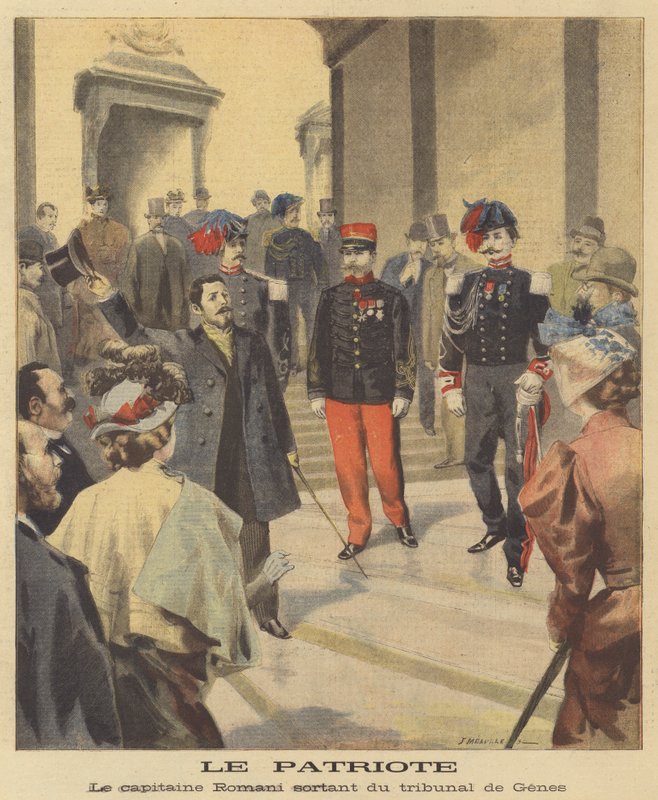 Patrioten. Kapten Romani lämnar sin rättegång i Genua av Fortune Louis Meaulle