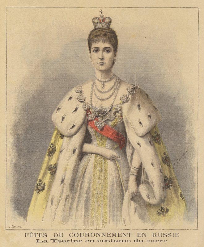Tsarina Alexandra av Ryssland i sina kröningskläder av Fortune Louis Meaulle