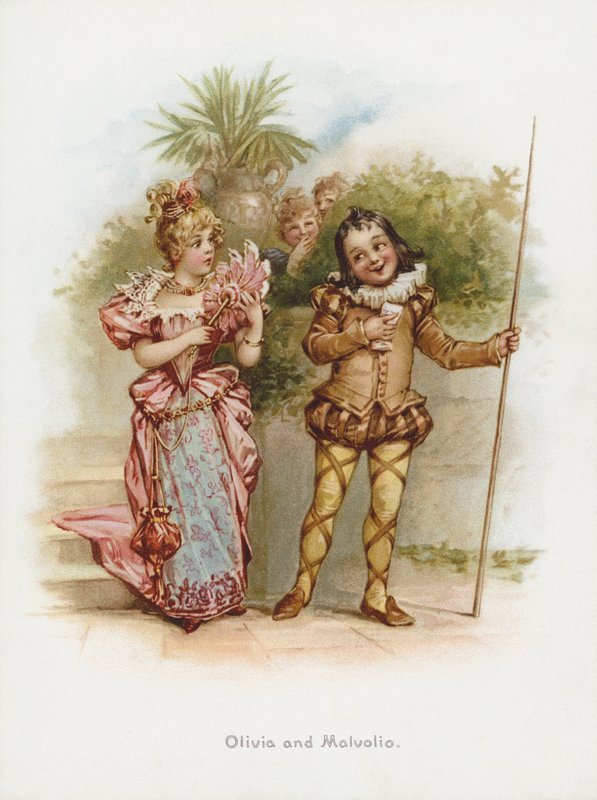 Olivia och Malvolio (chromolith) av Frances Brundage