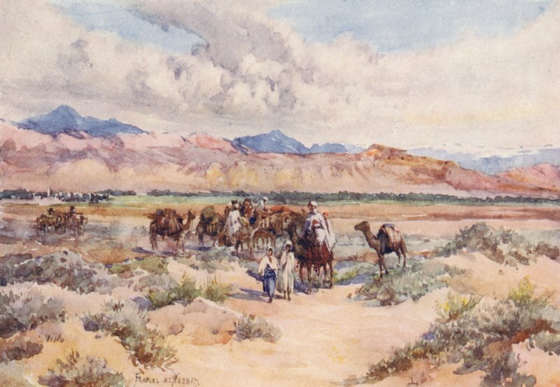 En karavan i Sahara (färglitografi) av Frances Nesbitt
