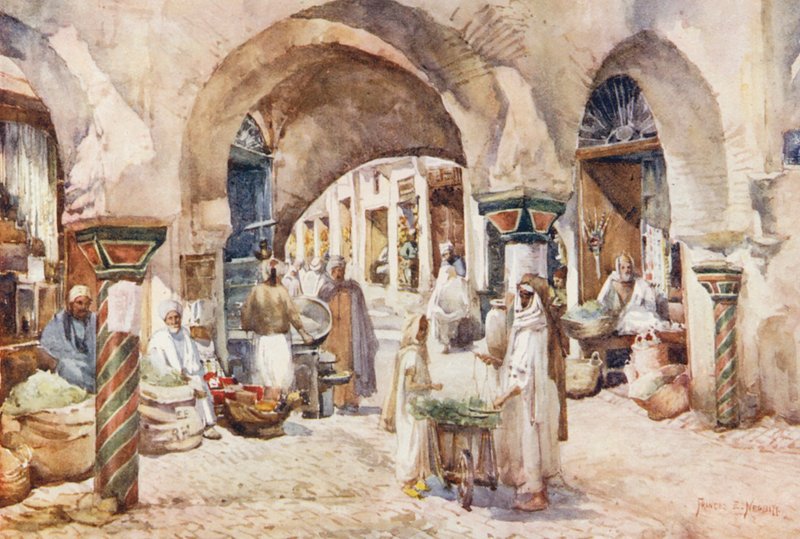 Souk el Attarin, Tunis (färglitografi) av Frances Nesbitt