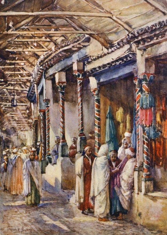 Souk el Trouk, Tunis (färglitografi) av Frances Nesbitt