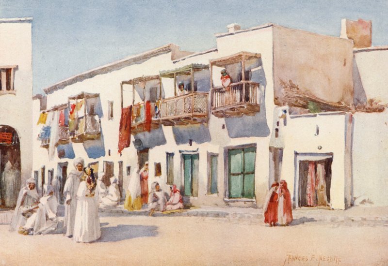 Gatan med de dansande flickorna, Biskra (färglitografi) av Frances Nesbitt