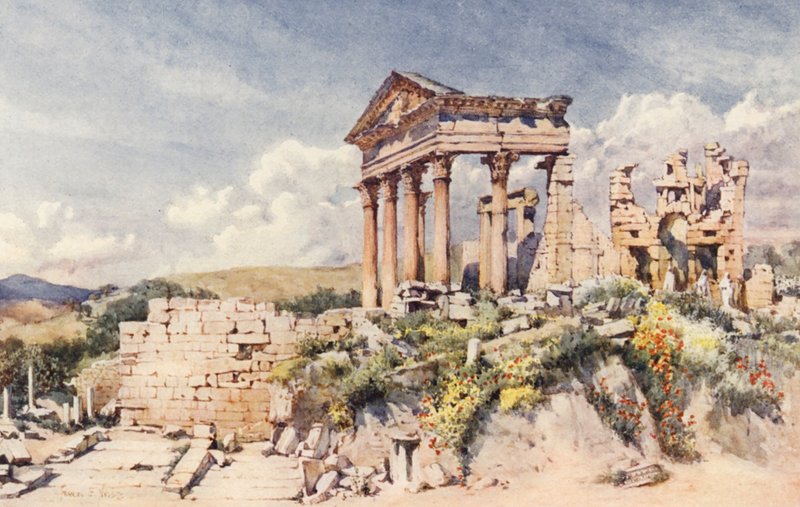Celestis tempel, Dougga (färglitografi) av Frances Nesbitt