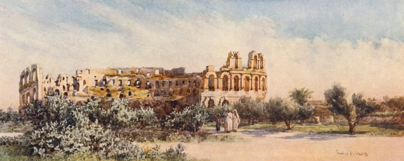 Den romerska amfiteatern, El Djem (färglitografi) av Frances Nesbitt