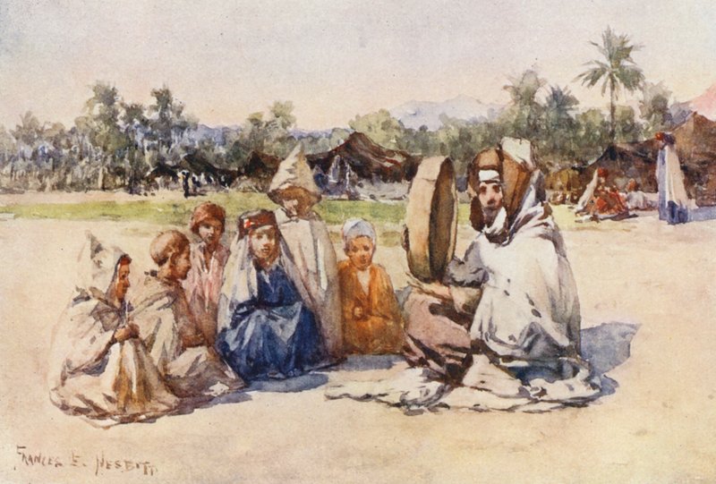 Sagoberättaren (färglitografi) av Frances Nesbitt