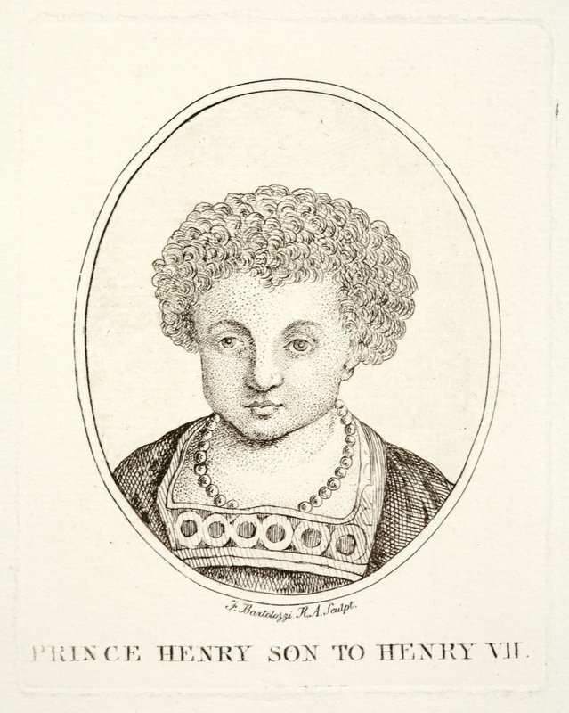 Prins Henrik, den blivande kung Henrik VIII, son till Henrik VII och Elisabet av York (gravyr) av Francesco (after) Bartolozzi