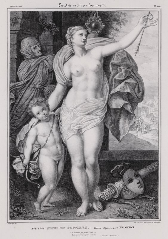 Allegorisk målning av Diane de Poitiers, älskarinna till kung Henrik II av Frankrike (litho) av Francesco Primaticcio