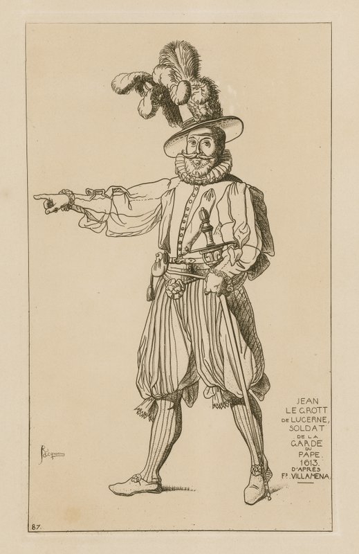 Jean le Grott av Luzern, påvens gardist, 1613 av Francesco Villamena