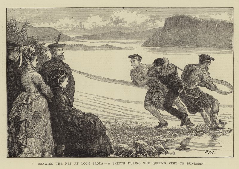 Rita nätet vid Loch Brora, en skiss under drottningens besök i Dunrobin av Francis S. Walker