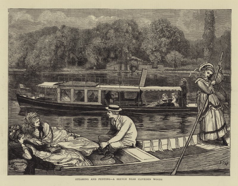 Steaming and Punting, en skiss nära Cliveden Woods av Francis S. Walker