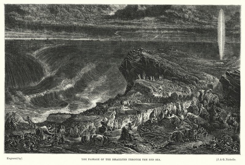 Israeliternas passage genom Röda havet (gravyr) av Francis (after) Danby