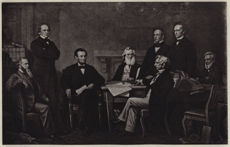 Första behandlingen av Abraham Lincolns Emancipation Proclamation (litho) av Francis Bicknell (after) Carpenter