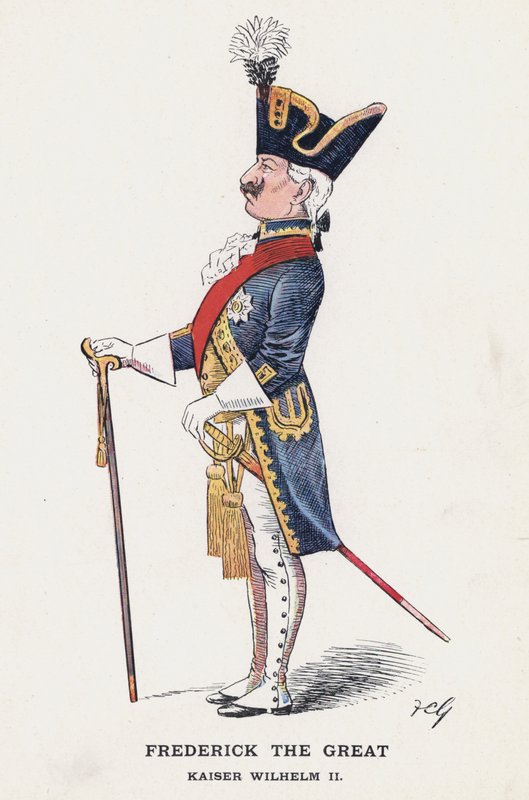 Fredrik den store, Kaiser Wilhelm II (färg litho) av Francis Carruthers Gould