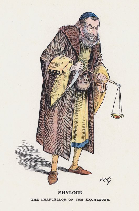 Shylock, finansministern (färg litho) av Francis Carruthers Gould