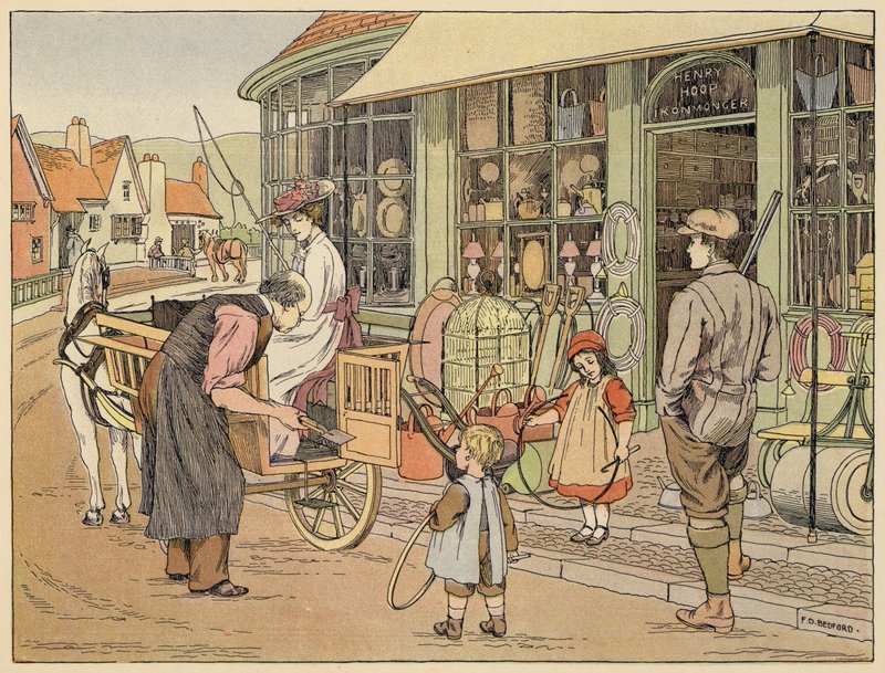 Bedfords bok om butiker: Järnhandlare (färglitografi) av Francis Donkin Bedford