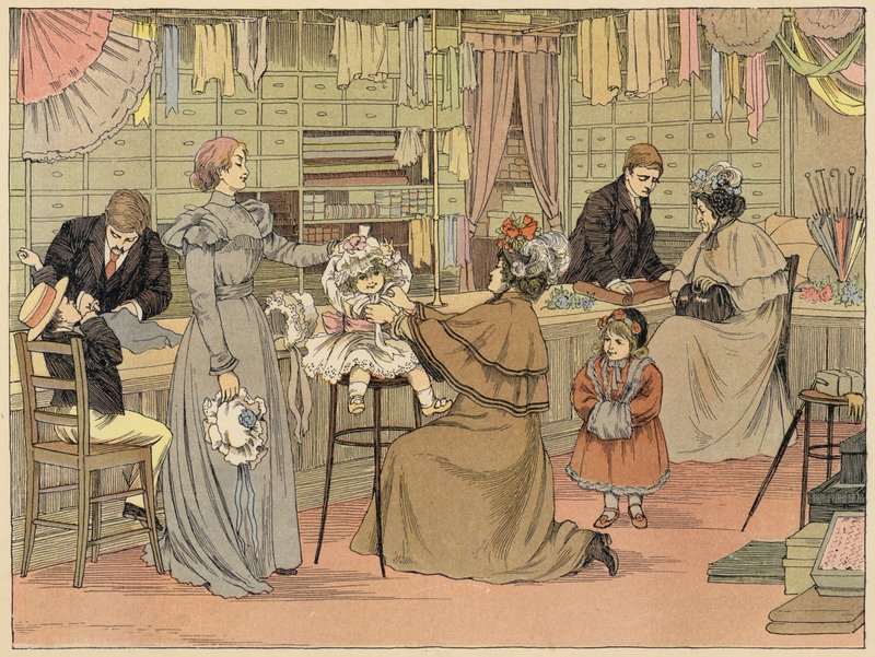 Bedfords bok om butiker: Milliner (färglitografi) av Francis Donkin Bedford