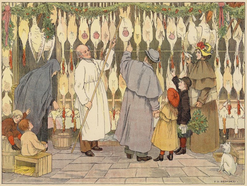 Bedfords bok om butiker: Poulterer (färglitografi) av Francis Donkin Bedford