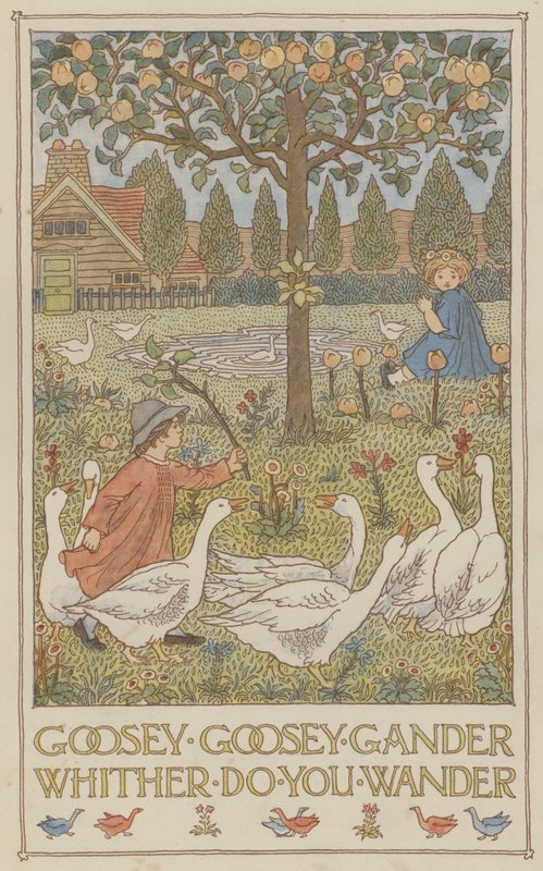 Goosey goosey gander whither do you wander (färglitografi) av Francis Donkin Bedford