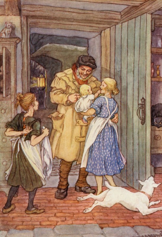 Illustration till Syrsan på härden av Charles Dickens (färglitografi) av Francis Donkin Bedford