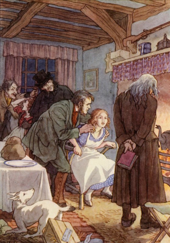 Illustration till Syrsan på härden av Charles Dickens (färglitografi) av Francis Donkin Bedford