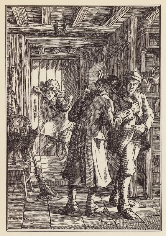 Illustration till Syrsan på härden av Charles Dickens (färglitografi) av Francis Donkin Bedford