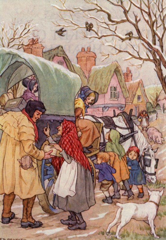 Illustration till Syrsan på härden av Charles Dickens (färglitografi) av Francis Donkin Bedford