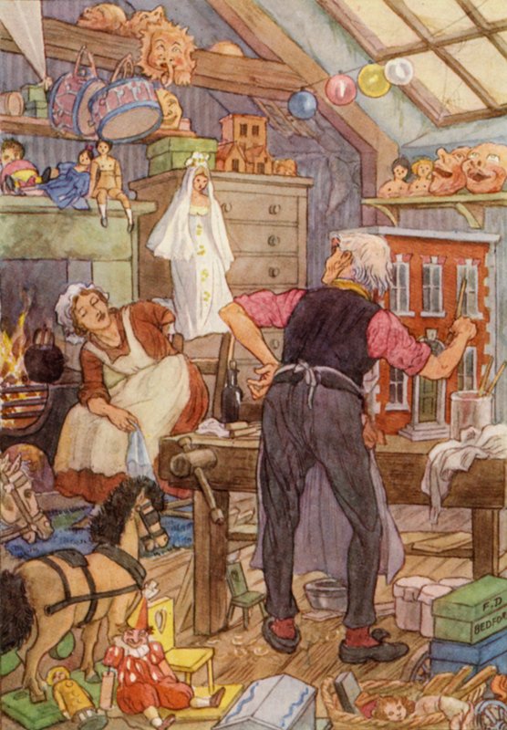Illustration till Syrsan på härden av Charles Dickens (färglitografi) av Francis Donkin Bedford