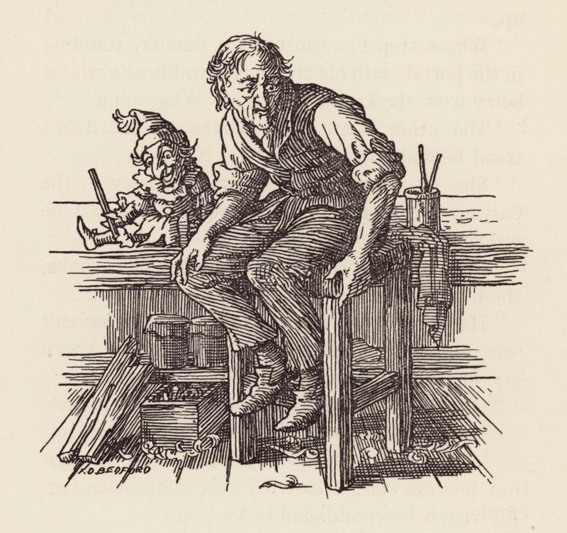 Illustration till Syrsan på härden av Charles Dickens (färglitografi) av Francis Donkin Bedford